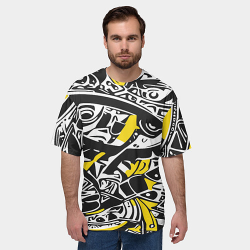 Мужская футболка оверсайз Черно-желтый орнамент / 3D-принт – фото 3