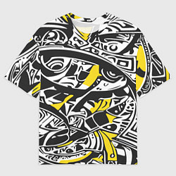 Футболка оверсайз мужская Черно-желтый орнамент, цвет: 3D-принт