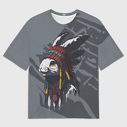 Футболка оверсайз мужская Кролик-индеец, цвет: 3D-принт