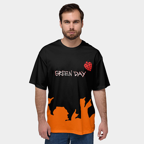 Мужская футболка оверсайз Green day rock / 3D-принт – фото 3