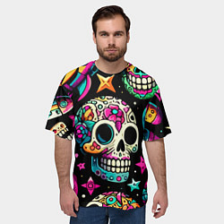 Футболка оверсайз мужская Space collage with skulls and rockets - ai art, цвет: 3D-принт — фото 2