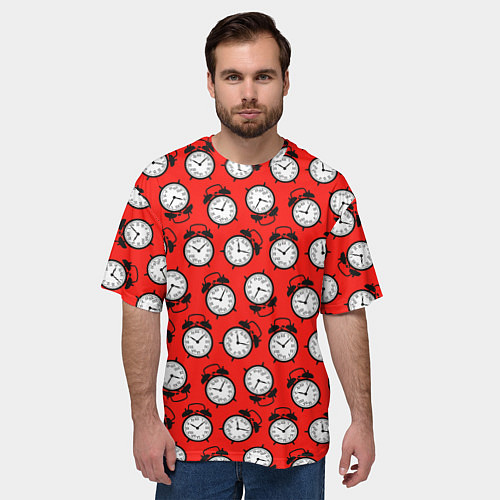 Мужская футболка оверсайз Будильник паттерн / 3D-принт – фото 3