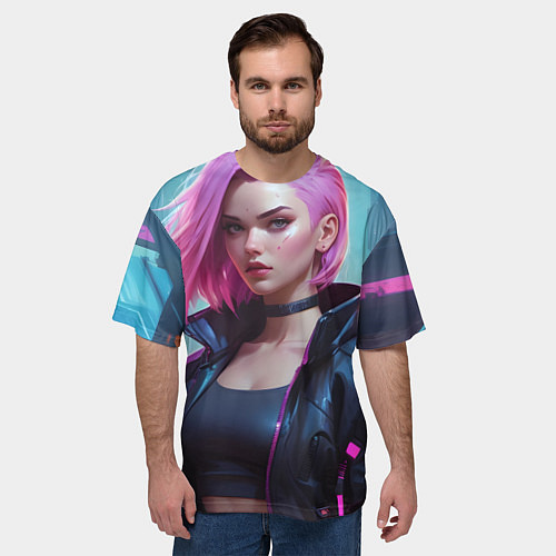 Мужская футболка оверсайз Cyberpunk 2077 a girl / 3D-принт – фото 3