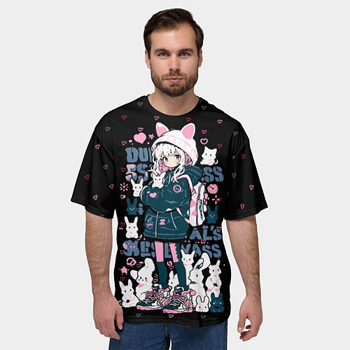 Мужская футболка оверсайз Chiaki Nanami Neko / 3D-принт – фото 3