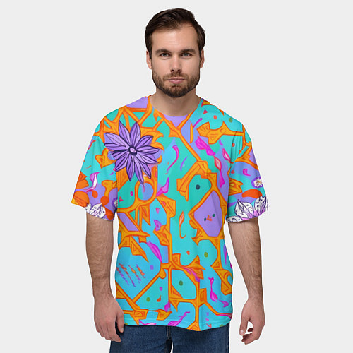 Мужская футболка оверсайз Яркая абстракция цветы / 3D-принт – фото 3