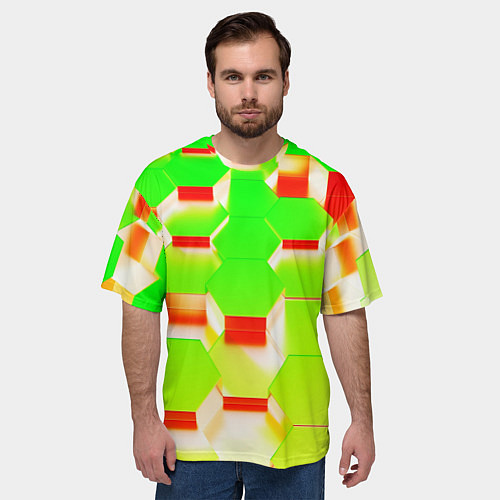 Мужская футболка оверсайз Кислотные соты / 3D-принт – фото 3