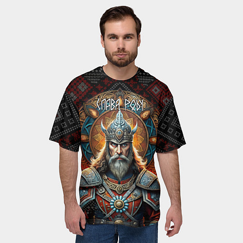 Мужская футболка оверсайз Слава роду воин / 3D-принт – фото 3