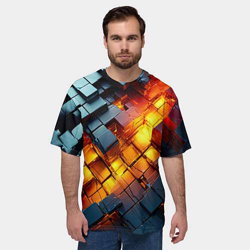 Мужская футболка оверсайз Трехмерные кубики с разрушением / 3D-принт – фото 3