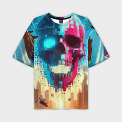 Футболка оверсайз мужская Cool vanguard neon cyber skull - ai art, цвет: 3D-принт