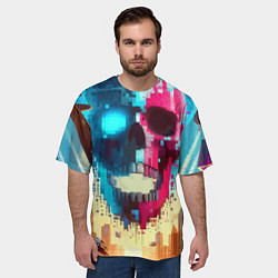 Футболка оверсайз мужская Cool vanguard neon cyber skull - ai art, цвет: 3D-принт — фото 2