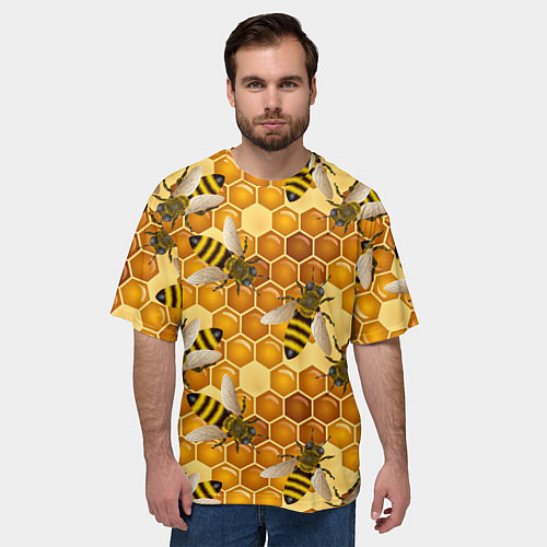 Мужская футболка оверсайз Пчелиный цветной паттерн / 3D-принт – фото 3