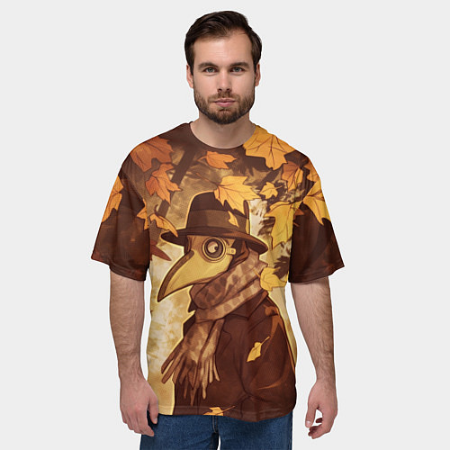 Мужская футболка оверсайз Чумной доктор в осеннем лесу / 3D-принт – фото 3