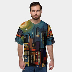 Футболка оверсайз мужская Ночной город в стиле Пикассо, цвет: 3D-принт — фото 2
