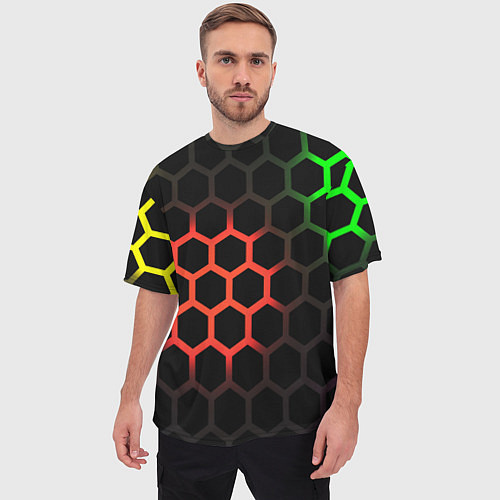 Мужская футболка оверсайз Hexagon neon / 3D-принт – фото 3