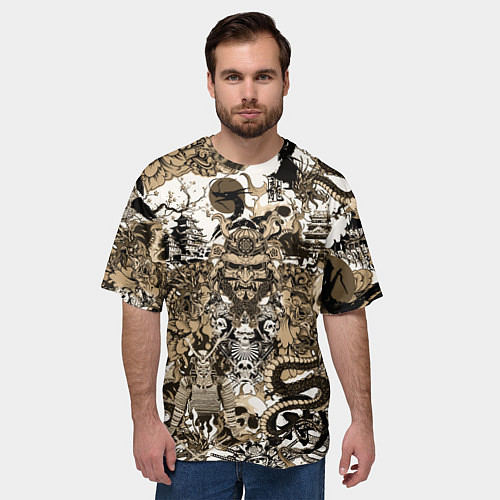 Мужская футболка оверсайз Дракон и самураи в японском стиле / 3D-принт – фото 3