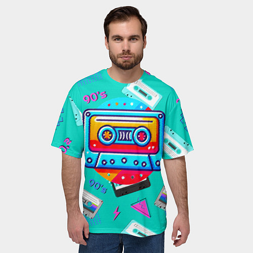 Мужская футболка оверсайз Кассеты и надпись 90s / 3D-принт – фото 3