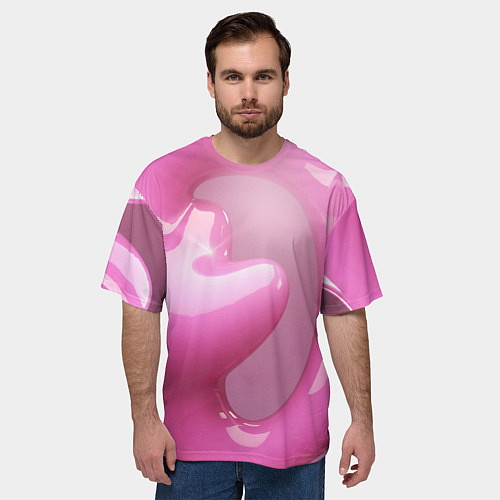 Мужская футболка оверсайз Розовые краски абстракция / 3D-принт – фото 3