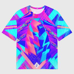 Футболка оверсайз мужская Неоновая текстура грани, цвет: 3D-принт