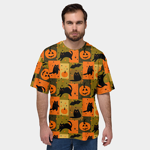 Мужская футболка оверсайз Хэллоуин мозаика / 3D-принт – фото 3