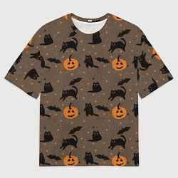 Футболка оверсайз мужская Хэллоуин и кот, цвет: 3D-принт
