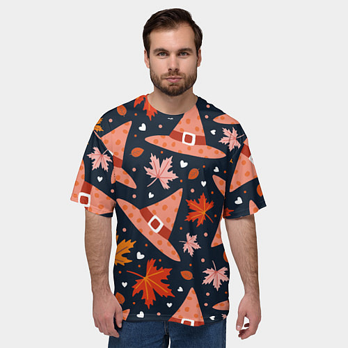 Мужская футболка оверсайз Шляпа в осенних листьях / 3D-принт – фото 3