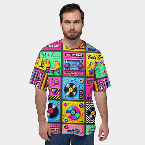 Мужская футболка оверсайз Вибрации 90-х вечеринка в стиле ретро / 3D-принт – фото 3