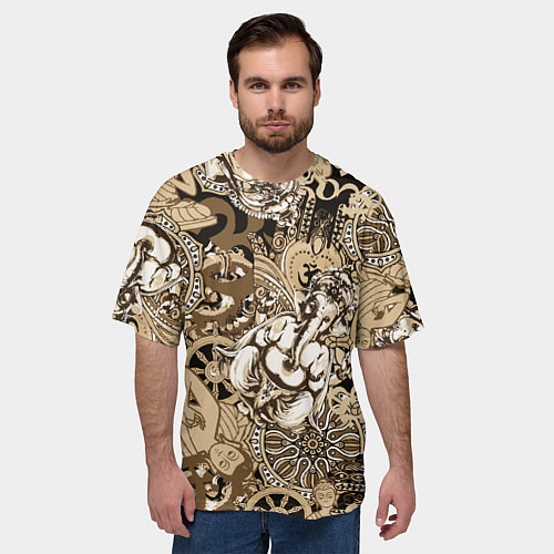 Мужская футболка оверсайз Колесо сансары Будда и Ганеша / 3D-принт – фото 3