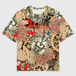 Футболка оверсайз мужская Будда и Ганеша на фоне сансары и мандалы, цвет: 3D-принт