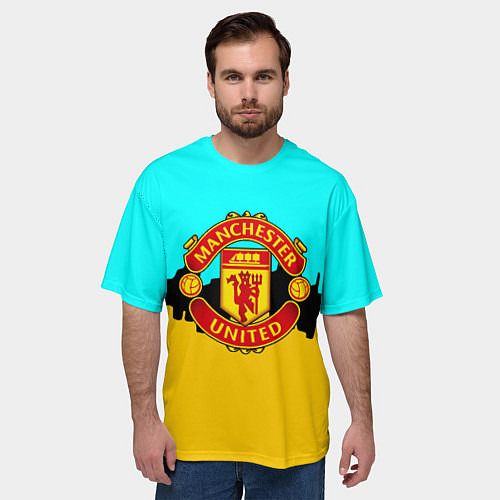 Мужская футболка оверсайз Манчестер Юнайтед текстура / 3D-принт – фото 3