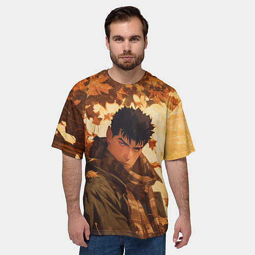 Мужская футболка оверсайз Гатс в клетчатом шарфе / 3D-принт – фото 3