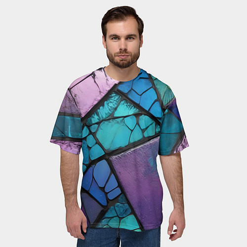 Мужская футболка оверсайз Цветное стекло абстракция / 3D-принт – фото 3
