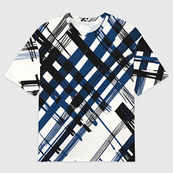 Мужская футболка оверсайз Косая клетка бело-синяя