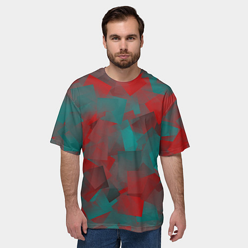 Мужская футболка оверсайз Зелено-красный калейдоскоп / 3D-принт – фото 3