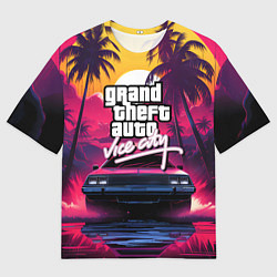 Футболка оверсайз мужская Grand Theft Auto VI - автомобиль на закате, цвет: 3D-принт