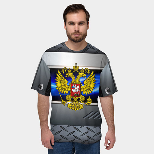 Мужская футболка оверсайз Нано Россия герб / 3D-принт – фото 3