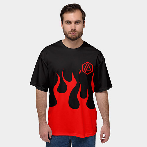 Мужская футболка оверсайз Linkin park logo fire / 3D-принт – фото 3