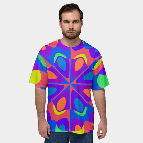 Мужская футболка оверсайз Оптический узор красочная мозаика / 3D-принт – фото 3