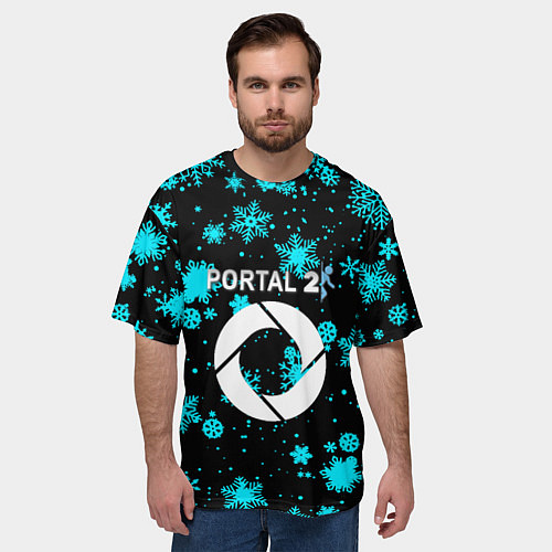 Мужская футболка оверсайз Portal winter / 3D-принт – фото 3