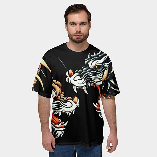 Мужская футболка оверсайз Битва драконов в стиле тату ирезуми / 3D-принт – фото 3