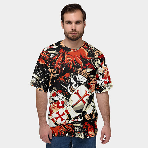 Мужская футболка оверсайз Рыцари тамплиеры цербер и грифон / 3D-принт – фото 3