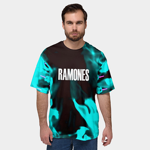 Мужская футболка оверсайз Ramones fire rose / 3D-принт – фото 3