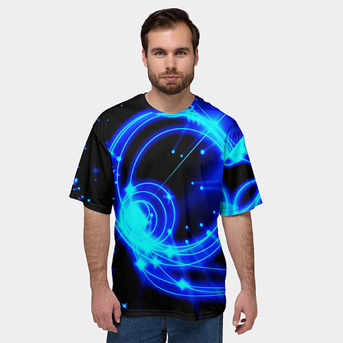 Мужская футболка оверсайз Оптические синие волны / 3D-принт – фото 3