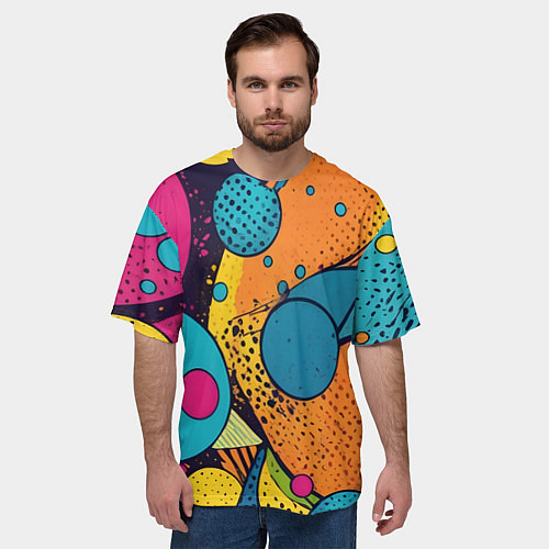 Мужская футболка оверсайз Поп-арт абстракция круги / 3D-принт – фото 3