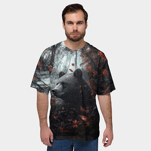 Мужская футболка оверсайз Медведь в пасмурном лесу / 3D-принт – фото 3