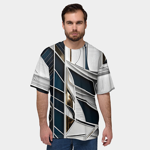 Мужская футболка оверсайз Кибер текстура / 3D-принт – фото 3