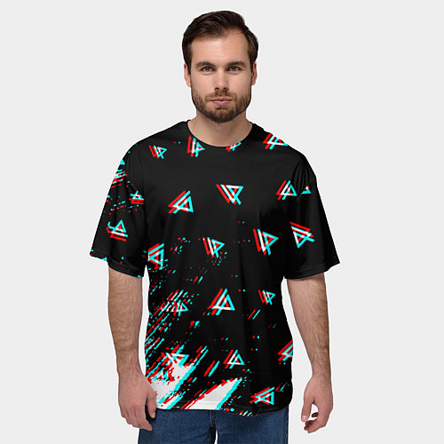 Мужская футболка оверсайз Linkin park glitch patern / 3D-принт – фото 3