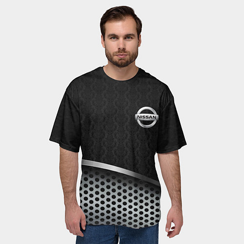 Мужская футболка оверсайз Nissan carbon auto / 3D-принт – фото 3