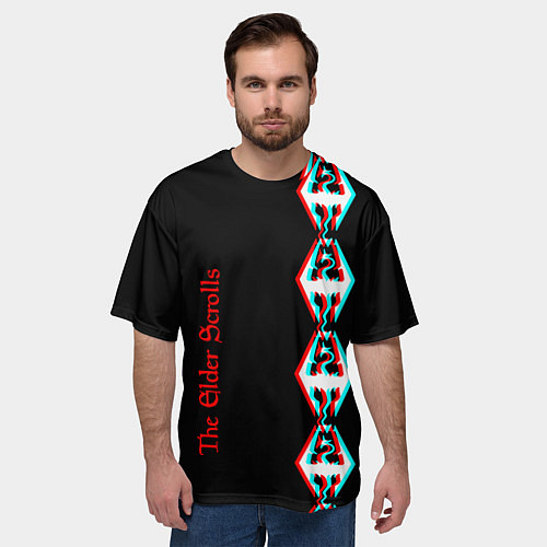 Мужская футболка оверсайз The Elder Scrolls glitch logo / 3D-принт – фото 3