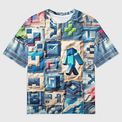 Мужская футболка оверсайз Minecraft шагает на пэчворк