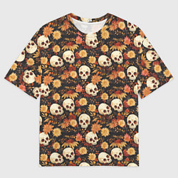 Футболка оверсайз мужская Черепа и цветы - паттерн, цвет: 3D-принт